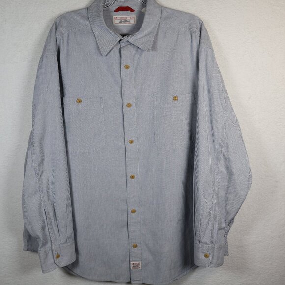 Levi Strauss Signature Mens 2XL White Blue Striped Cotton Long Sleeve Button Up - Picture 2 of 7